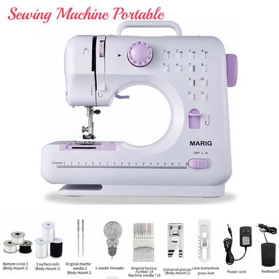 Tragbare Elektrische Nähmaschine Pro 12 Stichmuster, Verstellbare 2-Geschwindigkeiten, Overlock-Funktion, mit Fußpedal