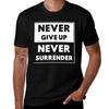 Funny Gifts Never Give Up Never Surrender Vintage Retro T-shirt T Shirts For Man Pack Cotton Man T Shirt Cotton T-shirt