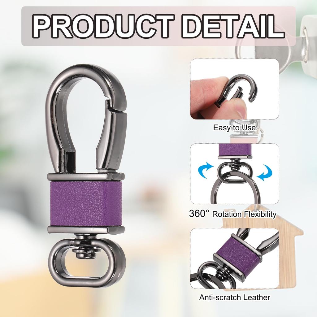 Set of 2 Metal Keychain Key Clip Hook Key Ring Holder Organizer Swivel Buckle Key Ring Leather Keychain Clip Buckle for Car Accessories Bag Wallet