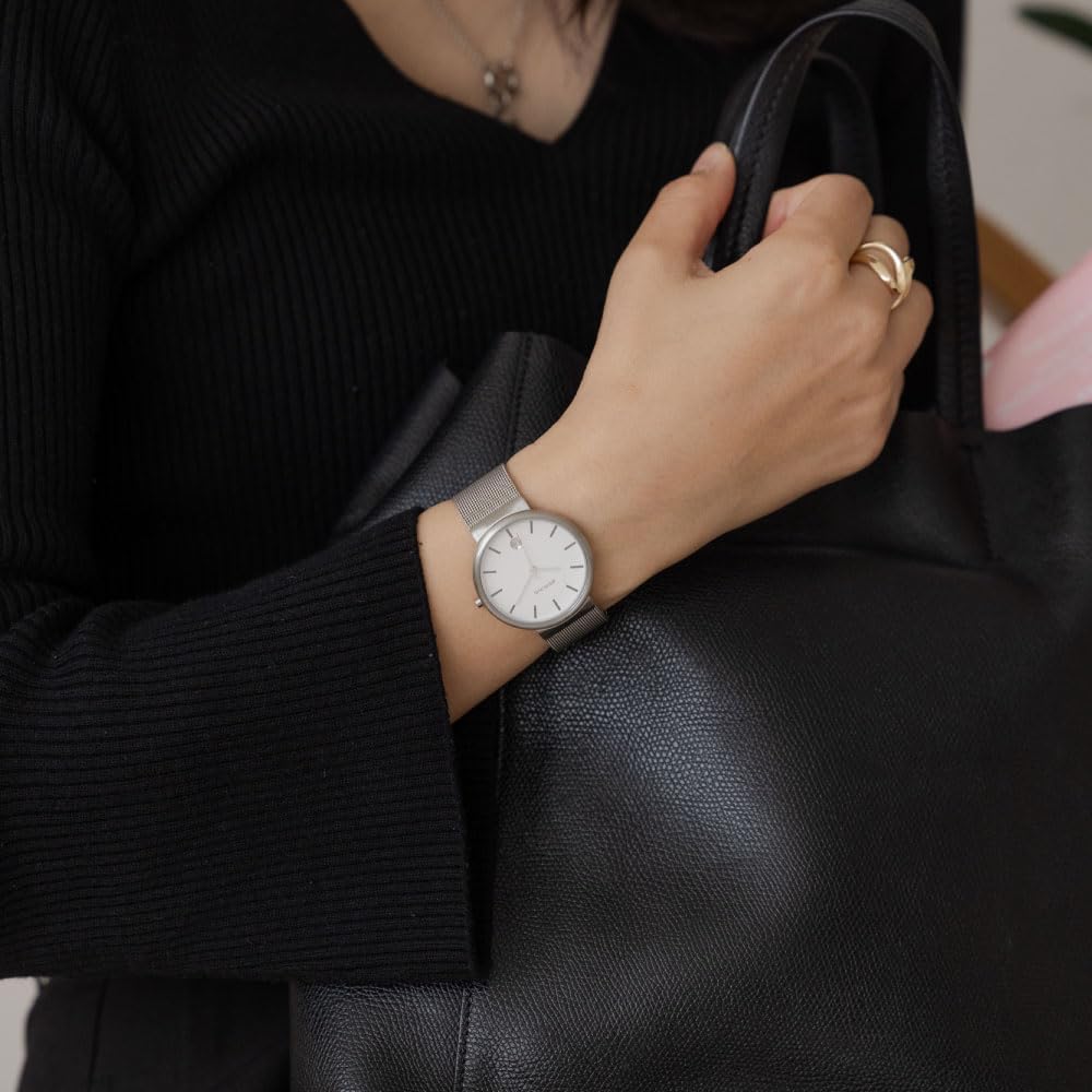 Montre Bering Classic Scandinavian Carved Mesh, Argent, 11035-004