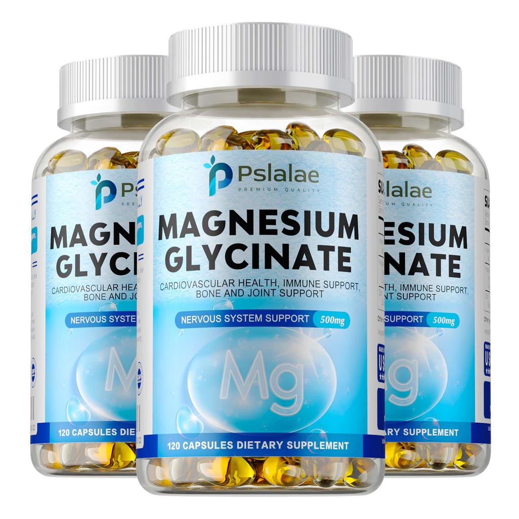 Pslalae Magnesium Glycinate Complex Softgels, 500mg, with Vitamin D3 and Zinc, 120 Count, Vegan