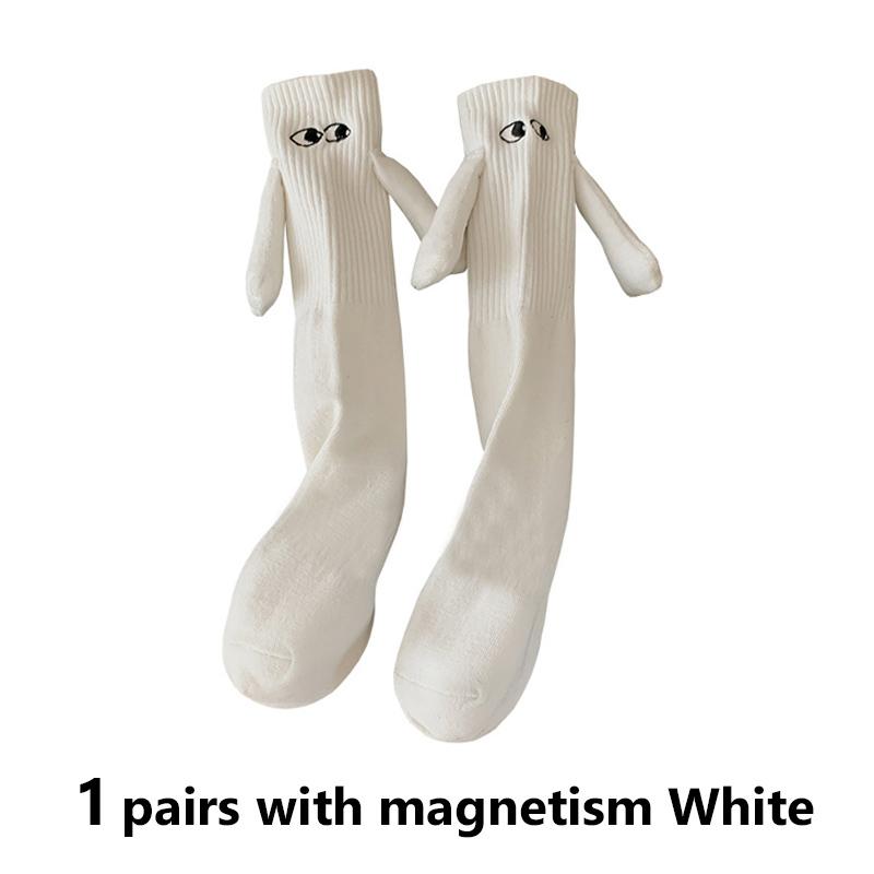 Alobee 1/2Pairs Harajuku Couple Cotton Sock Magnetic Suction Hand In Hand Socks Black White Unisex Holding Hands Long Socks