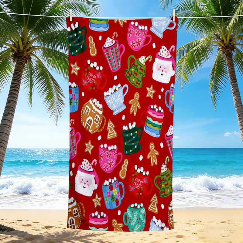 1Pc Christmas Hot Chocolate Party Beach Towel Quick Dry Multiuse For Beach Pool Gym Yoga Home Travel Christmas Halloween Xmas Gift S1147