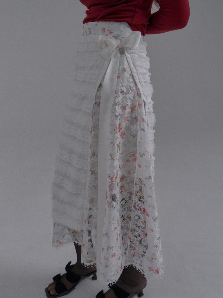 Sorry, Too Much Love Embroidered Sheer A-Line Skirt_White