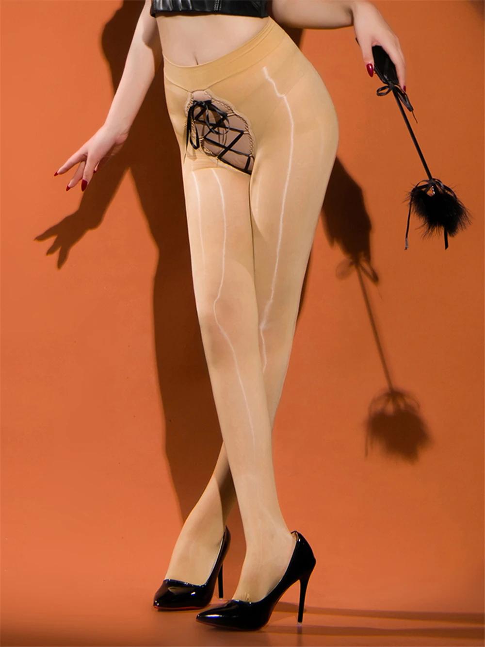 Bandage Offener Schritt Strumpfhose Für Damen Hohe Taille Formende Leggings 8D Dünn 912 Pin Pferdeöl Tanz Unterwäsche Sexy Strumpfhose 1XL