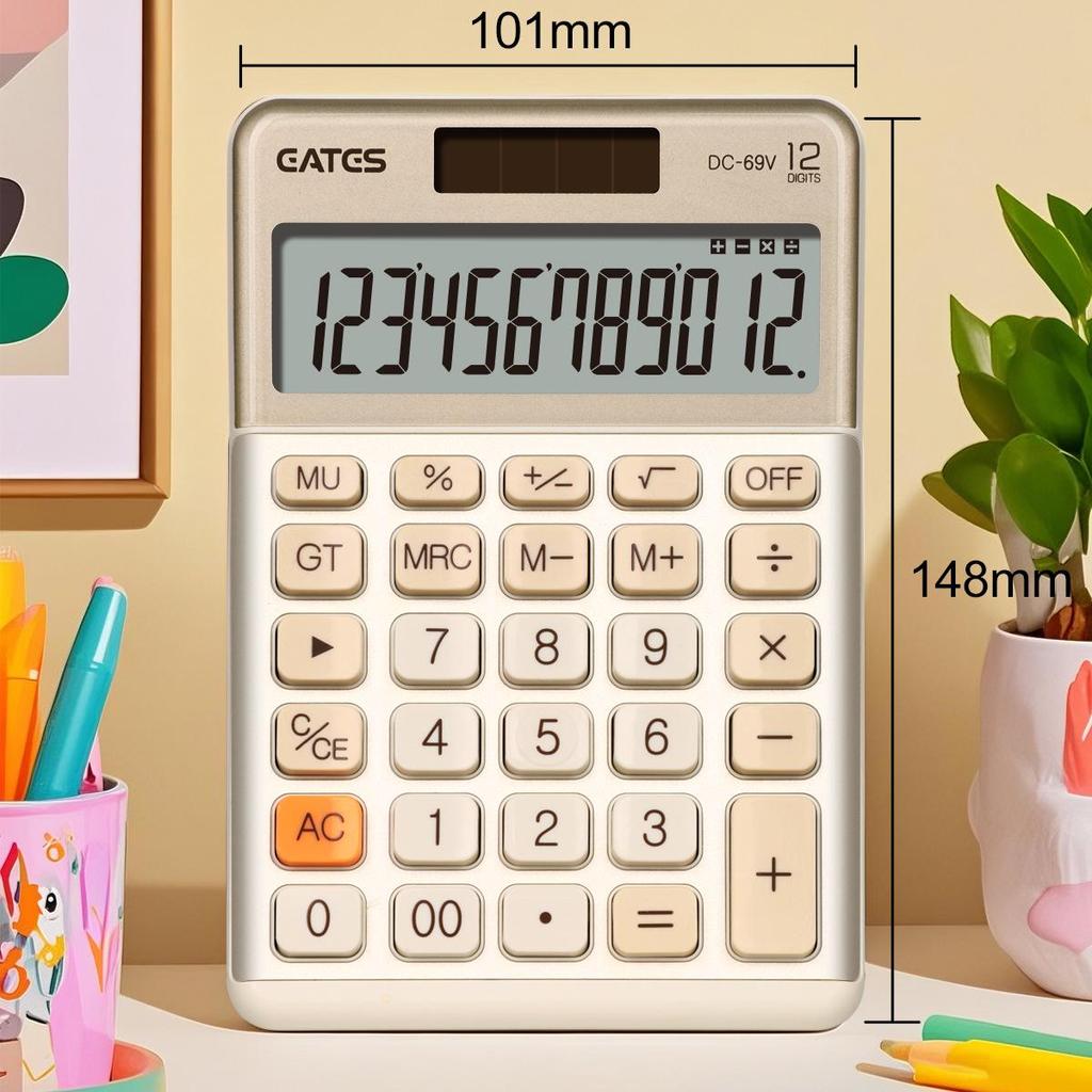 Compact Dual-Power Silent Calculator for Students with 12-Digit HD Display