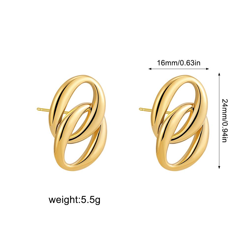 Creative Gold Plated Stainless Steel Round Geometric Earrings for Women Statement Geometric Studs Fashion Jewelry Waterproof