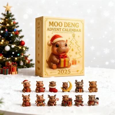 Moo Deng Advent Calendar 2025 24 Days Christmas Countdown with Acrylic Hippo Ornaments Surprise Gifts for Children And Adults