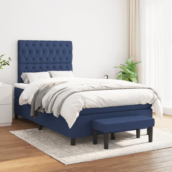 3136827 vidaXL Lit à sommier tapissier avec matelas Bleu 120x200 cm Tissu