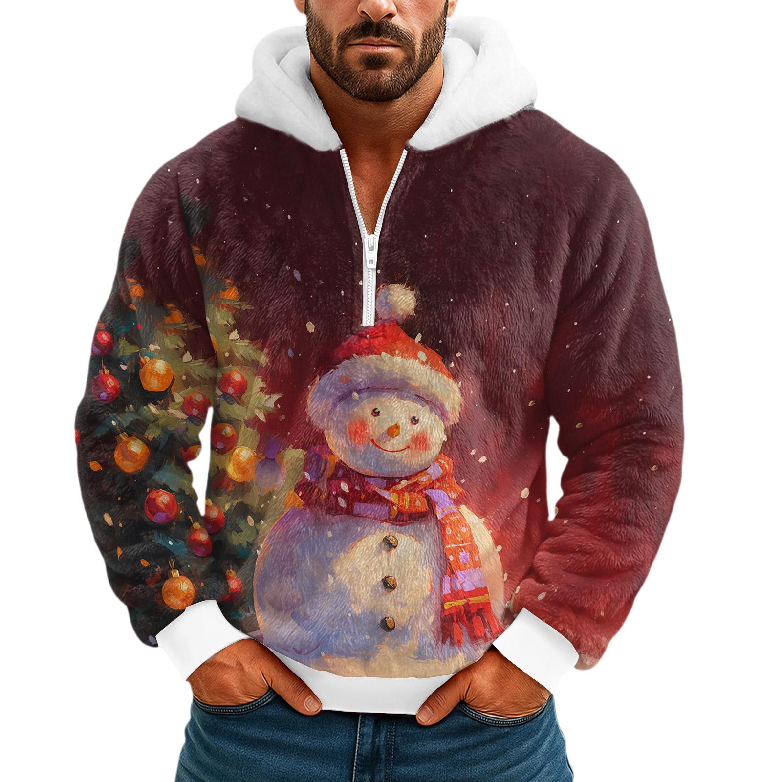 

Men s Plush Half Zipper Hooded Hood Hoodie XL винный