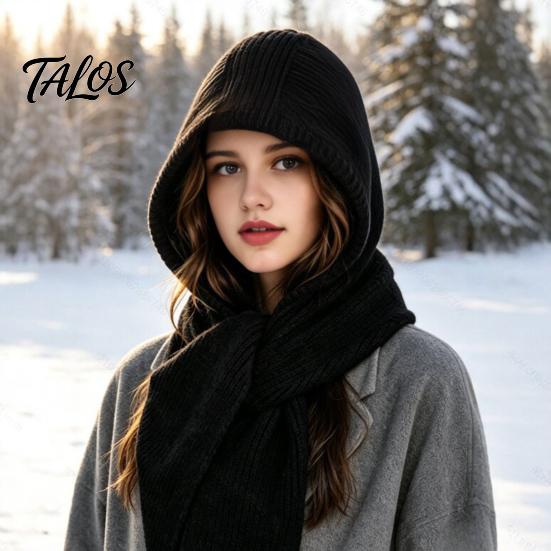 Unisex Winter Travel Cap Knitted Hooded Scarf, Beanies Hat with Cozy Functional Daily Wear Knit Neck Warmer for Cold Weather Shopping Commuting Casual
