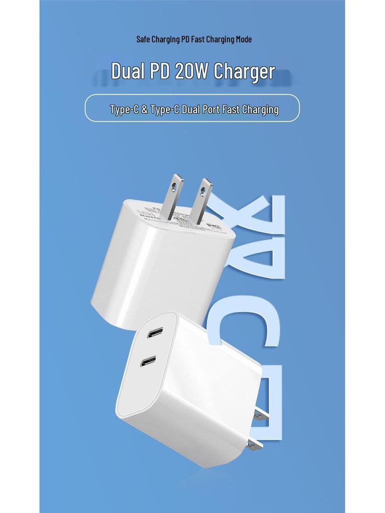 PD40W Dual USB-C Fast Charger for Apple Devices - US/EU Standard, Dual Port