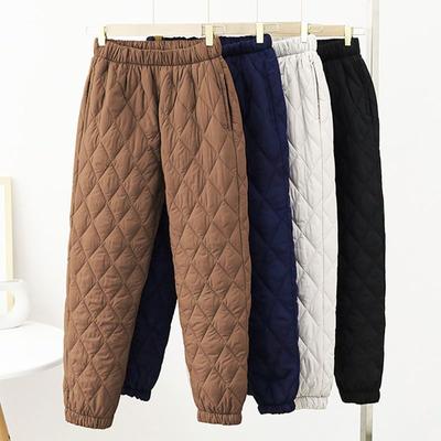 Cotton Pants for Women In Winter, Diamond Shaped High Waist, Lightweight and Warm, Ankle Tied Casual Pants, Loose Plus Size Women's Clothing