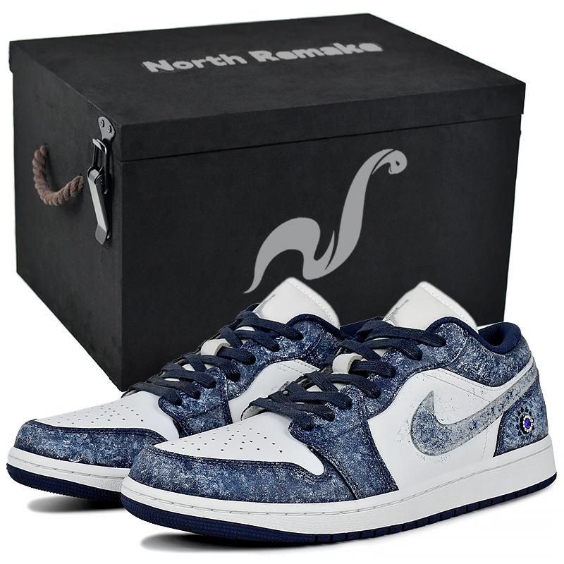 Jordan Air Jordan 1 Abrasion Resistant Low Top Vintage Basketball Shoes Men's Blue White 553558-141(Team96-S-BOX)