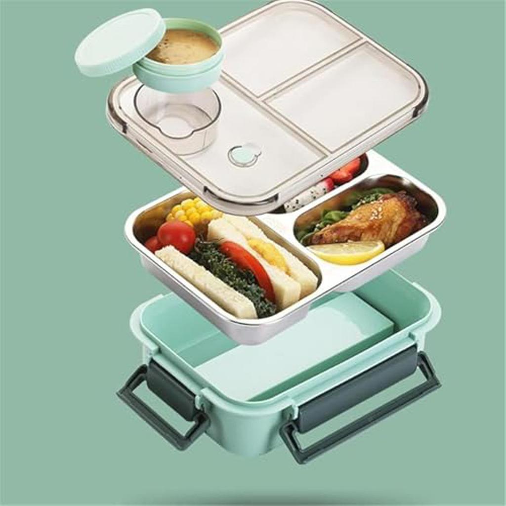Boîte à lunch, Boîte à lunch portable en acier inoxydable, Avec vaisselle et compartiments séparés