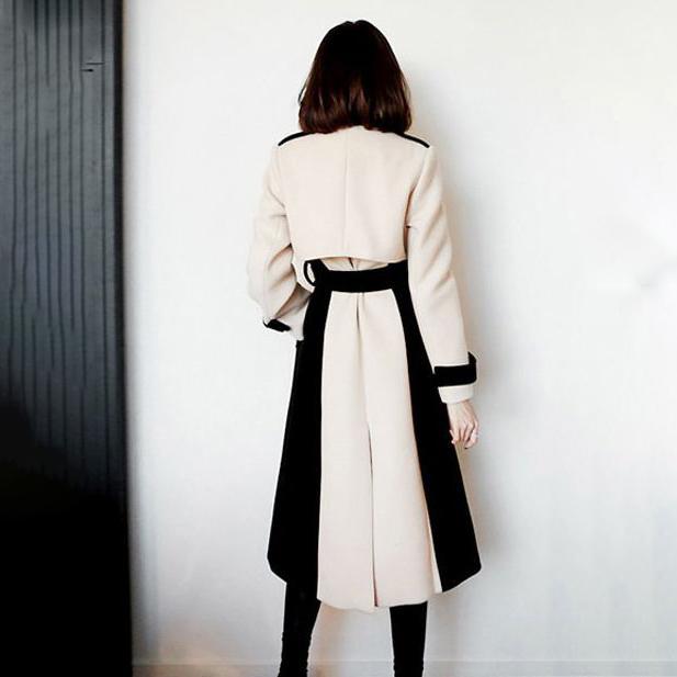 Women Fashion Contrast Color Patchwork Spring Windbreaker Coat Female Windproof Jacket Autumn Korean Mid-length Trench Coat