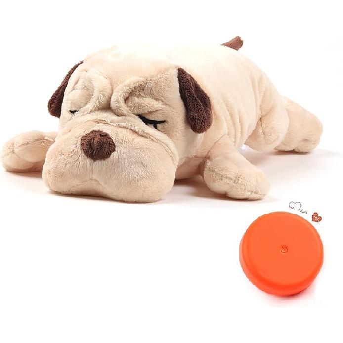Heartbeat Puppy Toy,Puppy Separation Anxiety Toy, Puppy Behavioral Training Aid for Dog Sleep Aid Plush, Pet Companion Smart Dog Toys,Beige