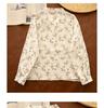 Chemise en Coton et Lin à Manches Longues et Décolleté en V Florale Gorge d'Hiver – Style Printanier Élégant pour Femme