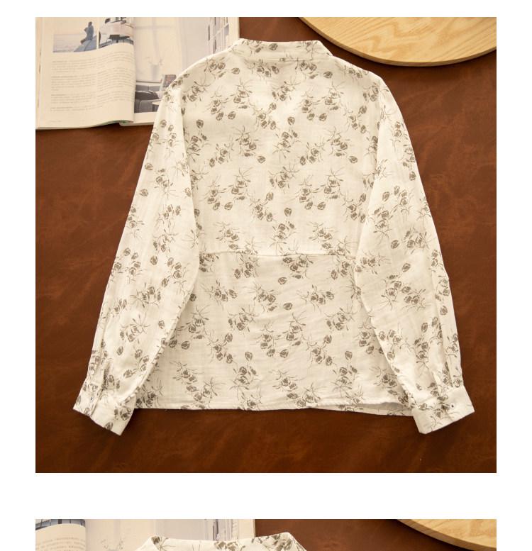 Chemise en Coton et Lin à Manches Longues et Décolleté en V Florale Gorge d'Hiver – Style Printanier Élégant pour Femme