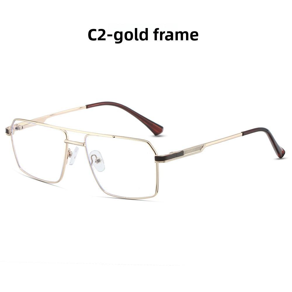 

53-18 New large-frame retro double-beam flat mirror men s metal myopia anti-blue light reading glasses + 1.00 + 1.50 Anti blue light 0