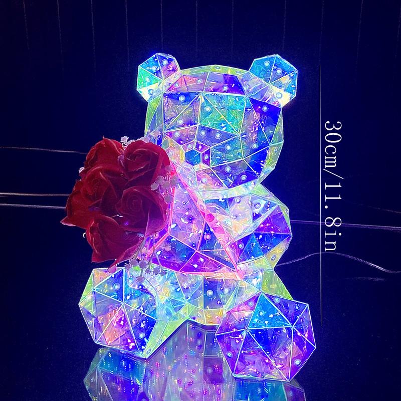 Large Prismatic Iridescent Love Bear With LED Lights, Colorful Glow Indoor Decorations for Girlfriend Valentine's Day Gift
