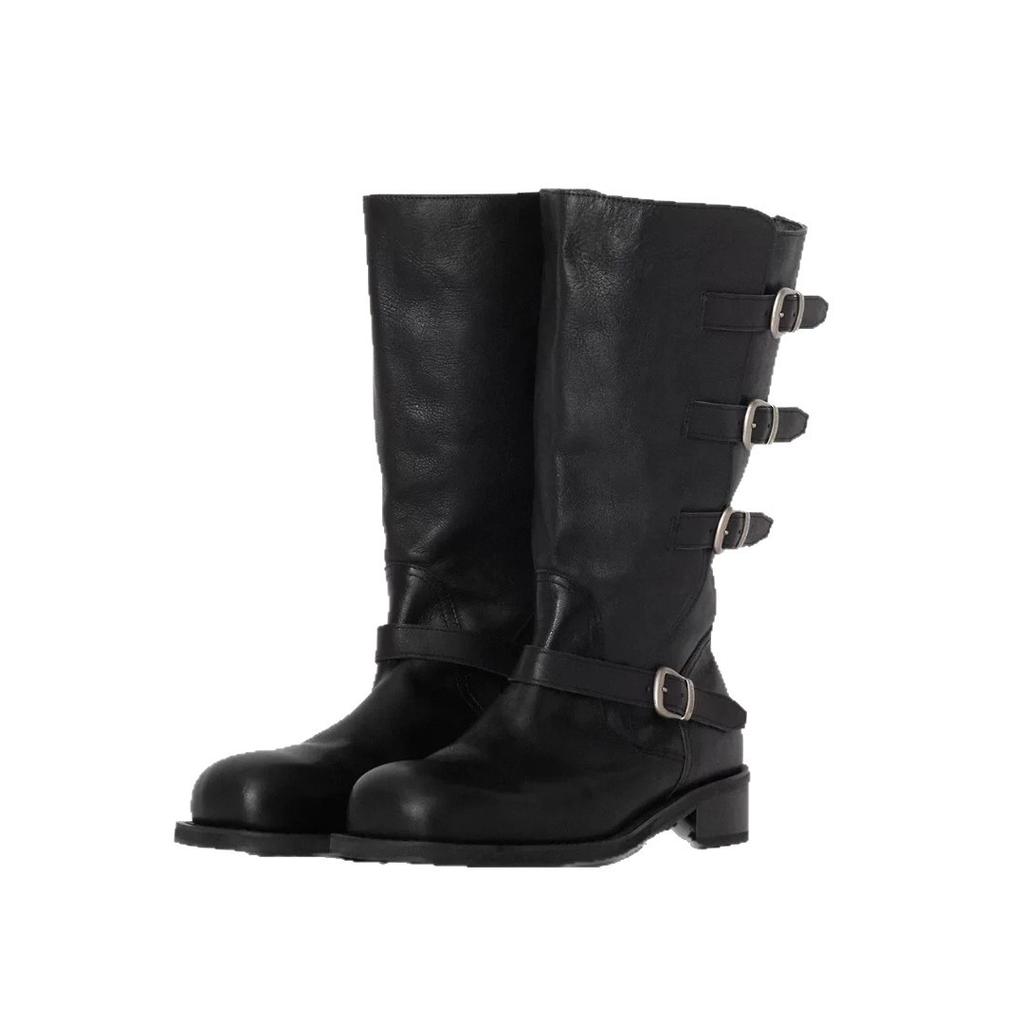 Korean Washed Cowhide Martin Boots Women's Belt Buckle Boots 25 Autumn and Winter New Buckle High Boots Medium Boots