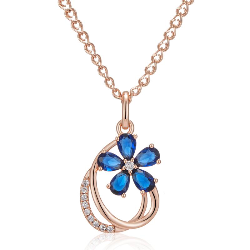 

Трендовое блестящее синее ожерелье с подвеской в виде цветка из натурального циркона для женщин, розовое золото, качественная повседневная изысканная винтажная бижутерия