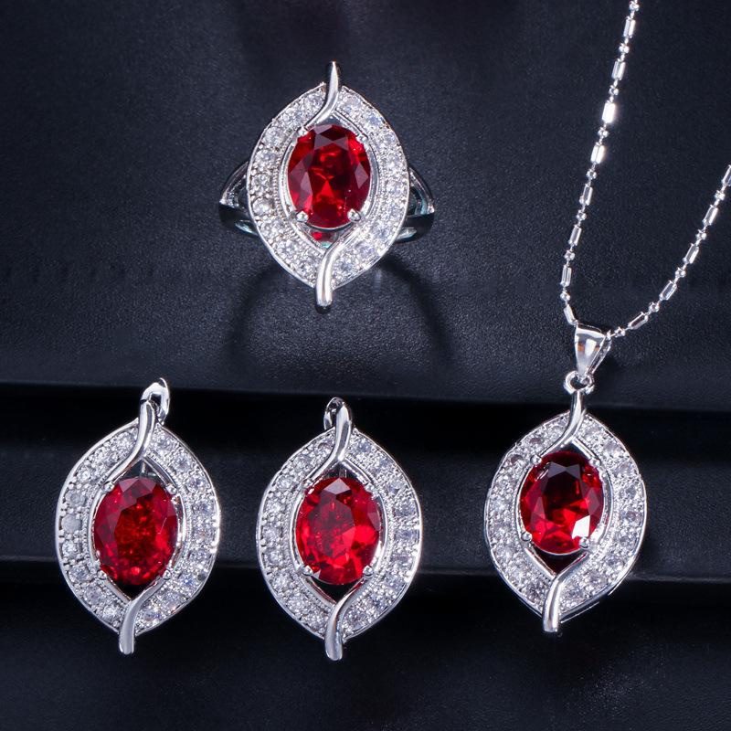 Jewelry Set, Bridal Jewelry Earrings Necklace Ring Three-Piece Chain Set