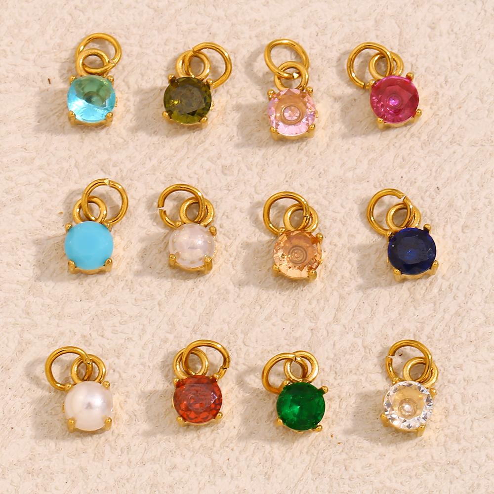 MamacitaSlay Stainless Steel Birthstone Round Charm Earrings Necklace Bracelet DIY Accessories Women's Retro Waterproof Jewelry