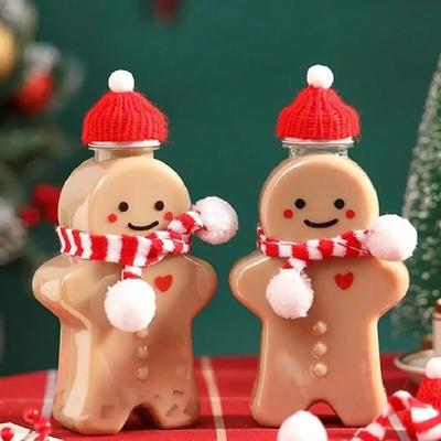 2PCS Різдвяний пряниковий чоловічок Портативний шейкер Пляшка для напоїв Пластикова прозора пляшка Чай з молоком Запечатана пляшка для напоїв Потовщена