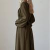 Women's Casual Long Lantern Sleeves Dress Elegant Crew Neck Spring Fall Dress Bohemian Relaxed Fit Solid Color Flowy Maxi Dresses for Women