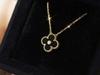 18K Gold-Plated V Design Four-Leaf Clover Necklace with Rose Red Chalcedony, Agate, and White Shell Pendant