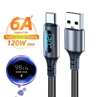 PD 120W 6A Fast Charge Phone Data Cable Led Digital Display Cable For Xiaomi Huawei Samsung Oppo USB Type C Quick Charging Wires