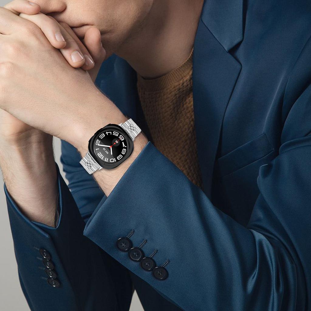 5-Bead Silver Band for Samsung Galaxy Watch Ultra (2025) 47mm Butterfly Clasp Metal Watch Strap