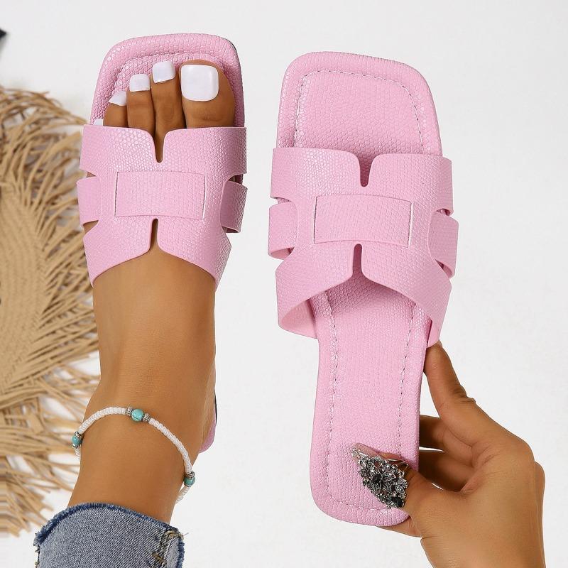 Fashion Women's Slippers Summer Roman Leisure Flat Slipper Square Head Toe Outdoor Beach Women's Slippers Sandalias De Mujer Verano 2025