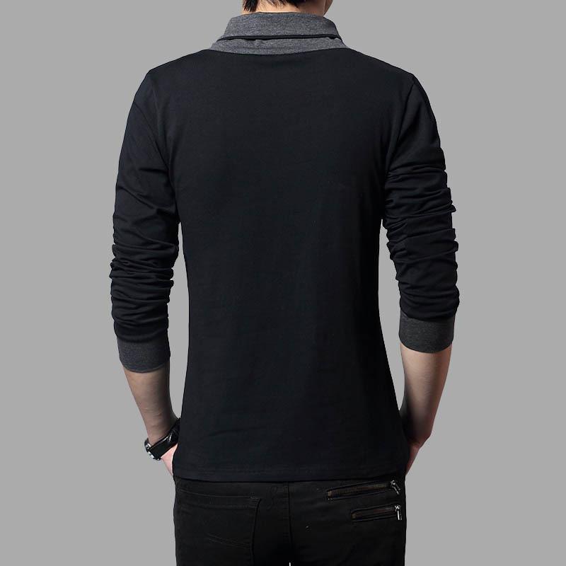 T-shirt da uomo a maniche lunghe slim fit, T-shirt con colletto patchwork, T-shirt da uomo con scollo a V, T-shirt in cotone