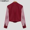 INCERUN T-shirt da Uomo Scollo a V Profondo Manica Lunga Patchwork Rete Trasparente Bottoni Vita Stretta per Feste