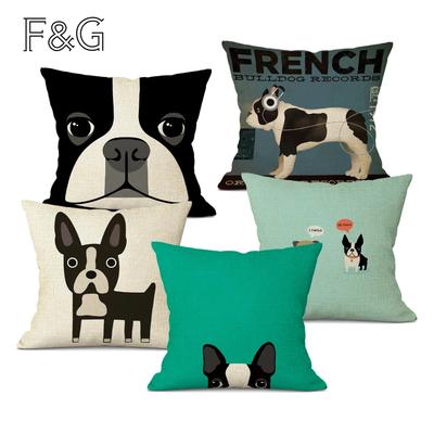 Cartoon Style Decorative Cushion Cover with Cute Pug and French Bulldog Printed Pillowcase for Home Sofa Decor