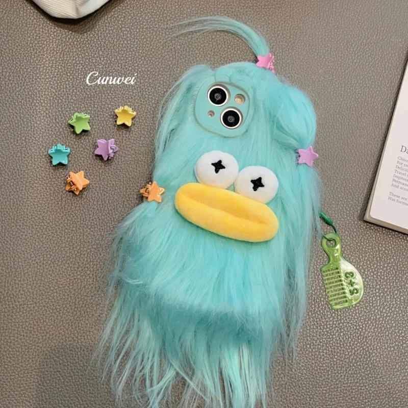 Custodia Mostro Peluche Morbido Divertente Coreana Per iPhone 17 Pro Max Custodia 16 15 14  13 12 11 Ragazza Carina Invernale Calda Copertura Pelliccia Morbida Coque