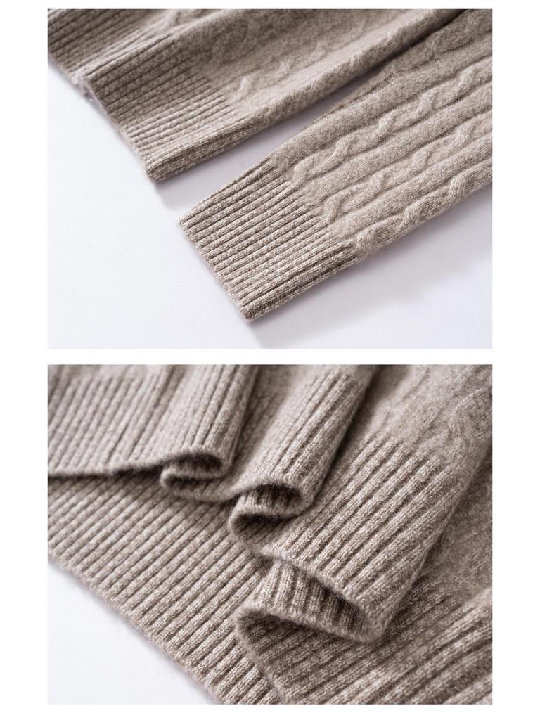 Men's Thickened High Neck Cable Knit Cashmere Sweater - Loose Fit Casual Autumn/Winter Top