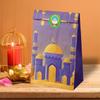 12PCS Eid Al-Fitr Ramadan Flat Open Bag Kraft Paper Multicolor Candy Bag Mixed Pattern with Stickers Packing Bag Eid Mubarak