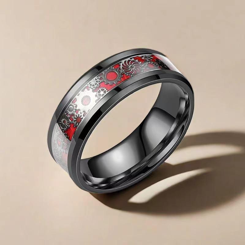 Men's Trendy Titanium Steel Gear and Cross Design Fashion Ring