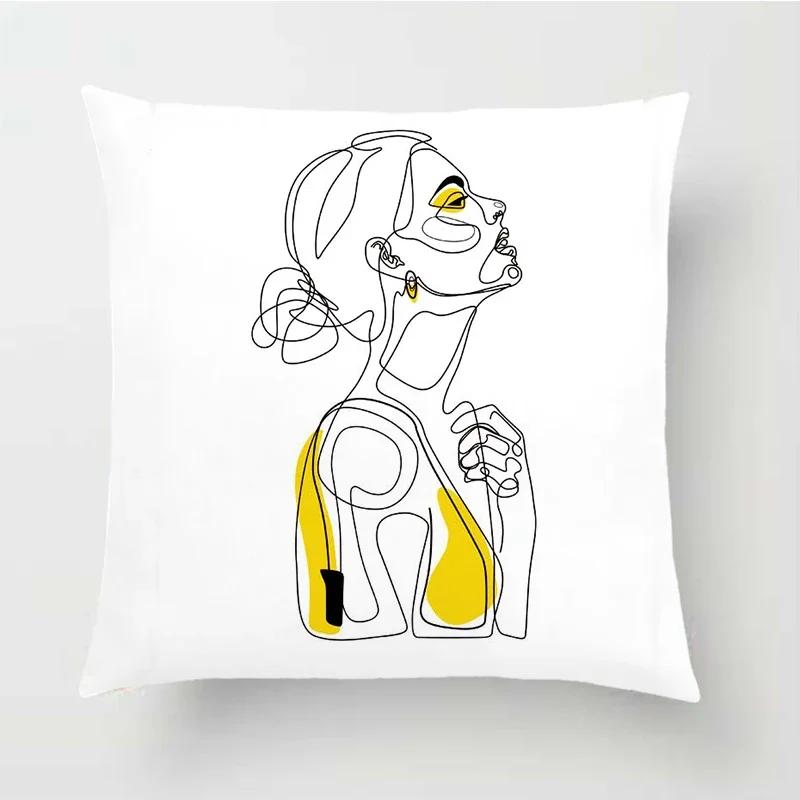 Abstract Women Cushion Cover Nordic Line Drawing Pillow Cover Yellow Girl Bedroom Chair Sofa Cushion Case Home Decor Pillowcase