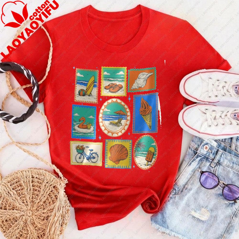 Vintage Beach Summer Shirt Coastal Vacation Tee for Women Beachy Graphic Clothes Women Tees Retro Stamp Sea Lovers Tops