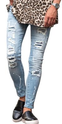 SILVER BULLET Denim Pants Men's Skinny Slim Jeans Denim Pants Jeans Paint Distressed Repair Stretch Slim Fit Blue Sax Unisex Fashion CavariA CANG24-50
