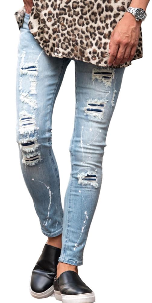 

Джинсы деним SILVER BULLET Skinny Slim Fit с краской и ремонтом, узкие, синие, унисекс, мужская отделка CavariA, стрейч, посадка, саксофон, мода, CANG24-50 (Размер