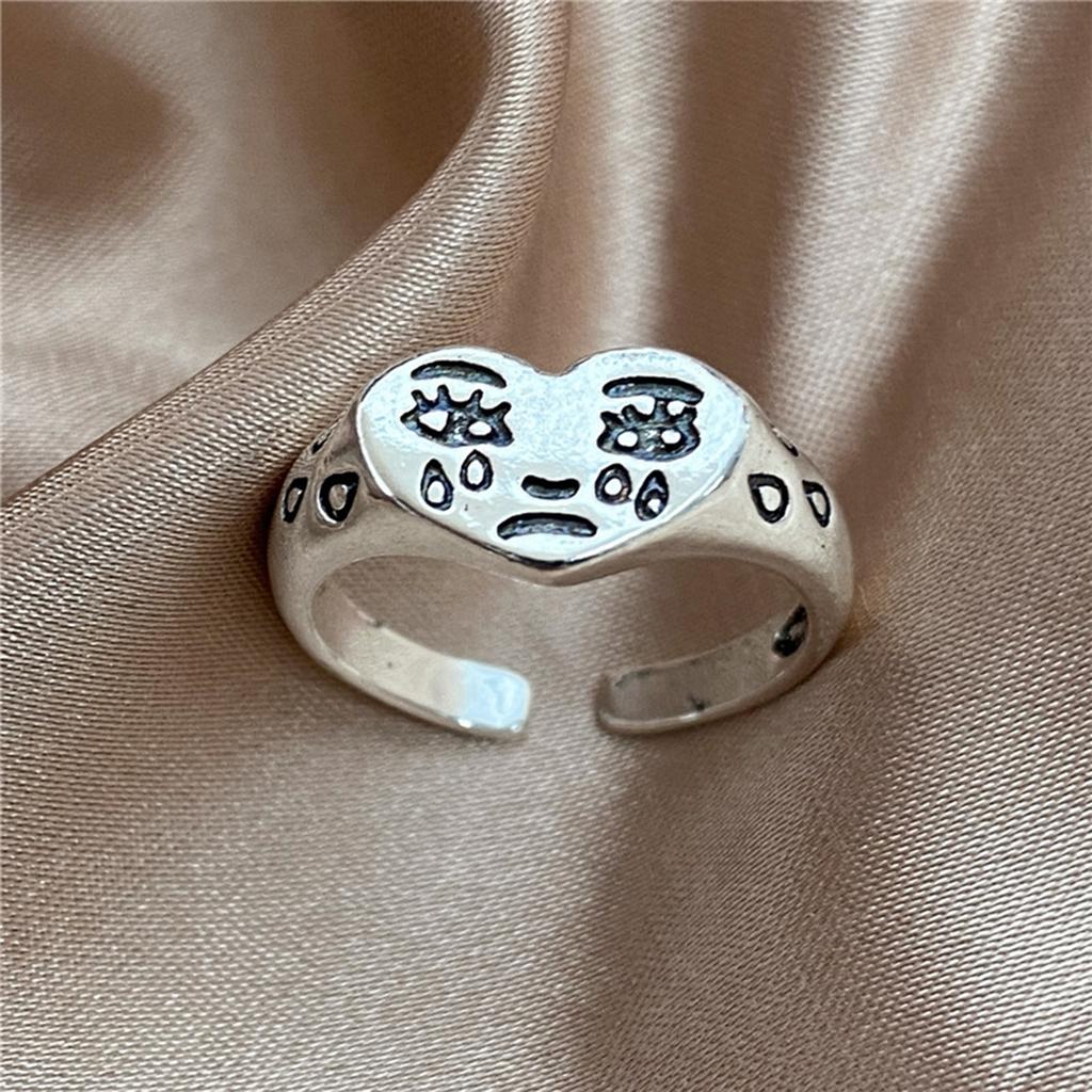 Emotional Heartbroken Expression Rings Comfortable Wear Sturdy Alloy Comfort Fit Jewelry for Teens Trendy Gifts Ideas