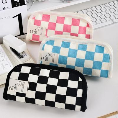 Leinwand Federmäppchen Ins Style Schwarz-Weiß Schachbrett Federmäppchen Junge Mädchen Schüler Schreibwaren Aufbewahrungstasche Schulsachen