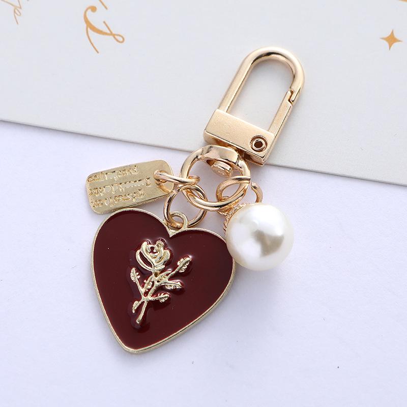 Girly Heart Rose Alloy Keychain & Headphone Pendant Bag Charm Single OPP Bag Packaging