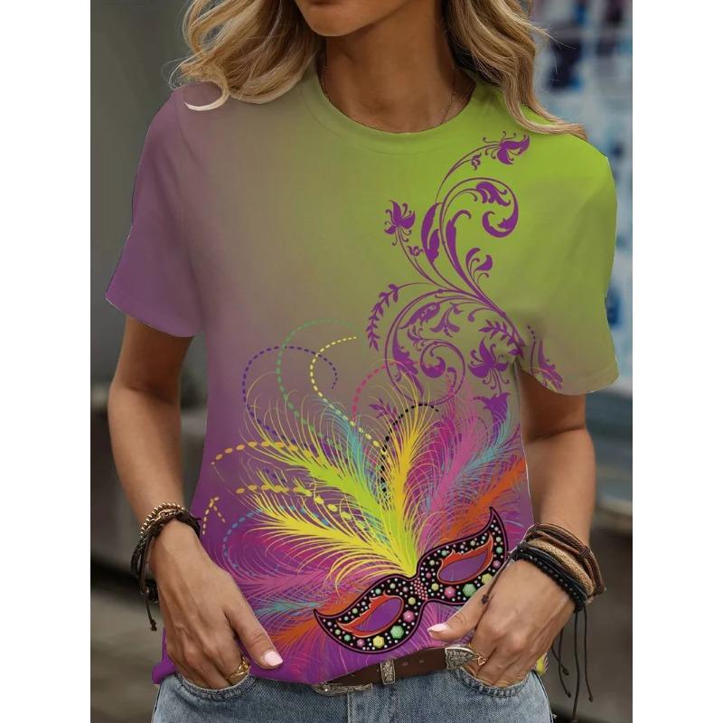 

Летний топ с круглым вырезом и принтом 3D пасхальных яиц и масок, модные повседневные женские футболки с короткими рукавами XS